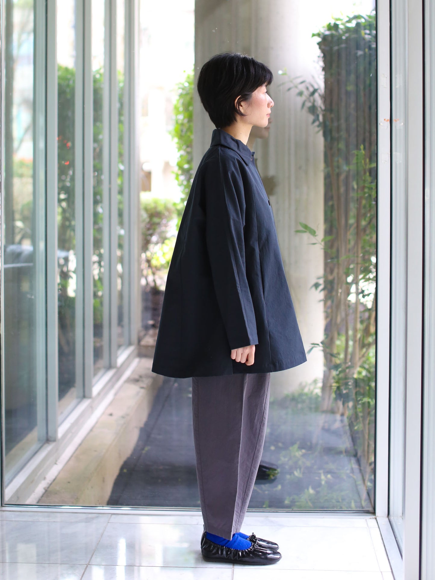 evam eva Cotton/Hemp Short Coat - Black