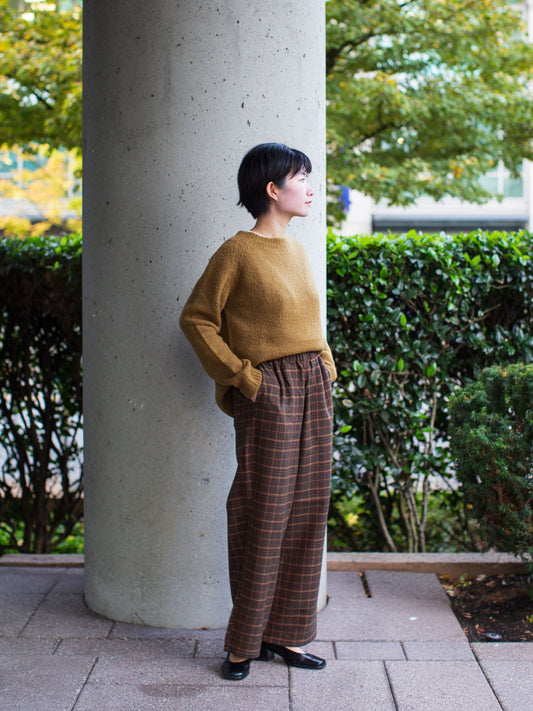 [30% off] Danton Woman's Wool Straight Easy Pants - Orange x Green Checks
