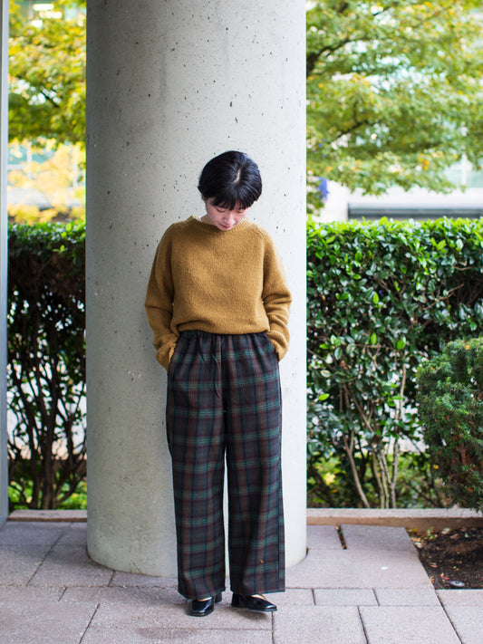 [30% off] Danton Woman's Wool Straight Easy Pants - Brown x Green Checks