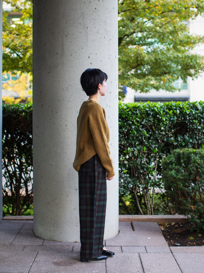 [50% off] Danton Woman's Wool Straight Easy Pants - Brown x Green Checks