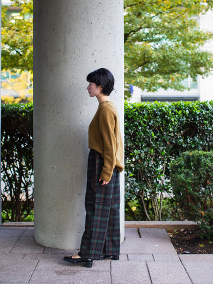 [50% off] Danton Woman's Wool Straight Easy Pants - Brown x Green Checks