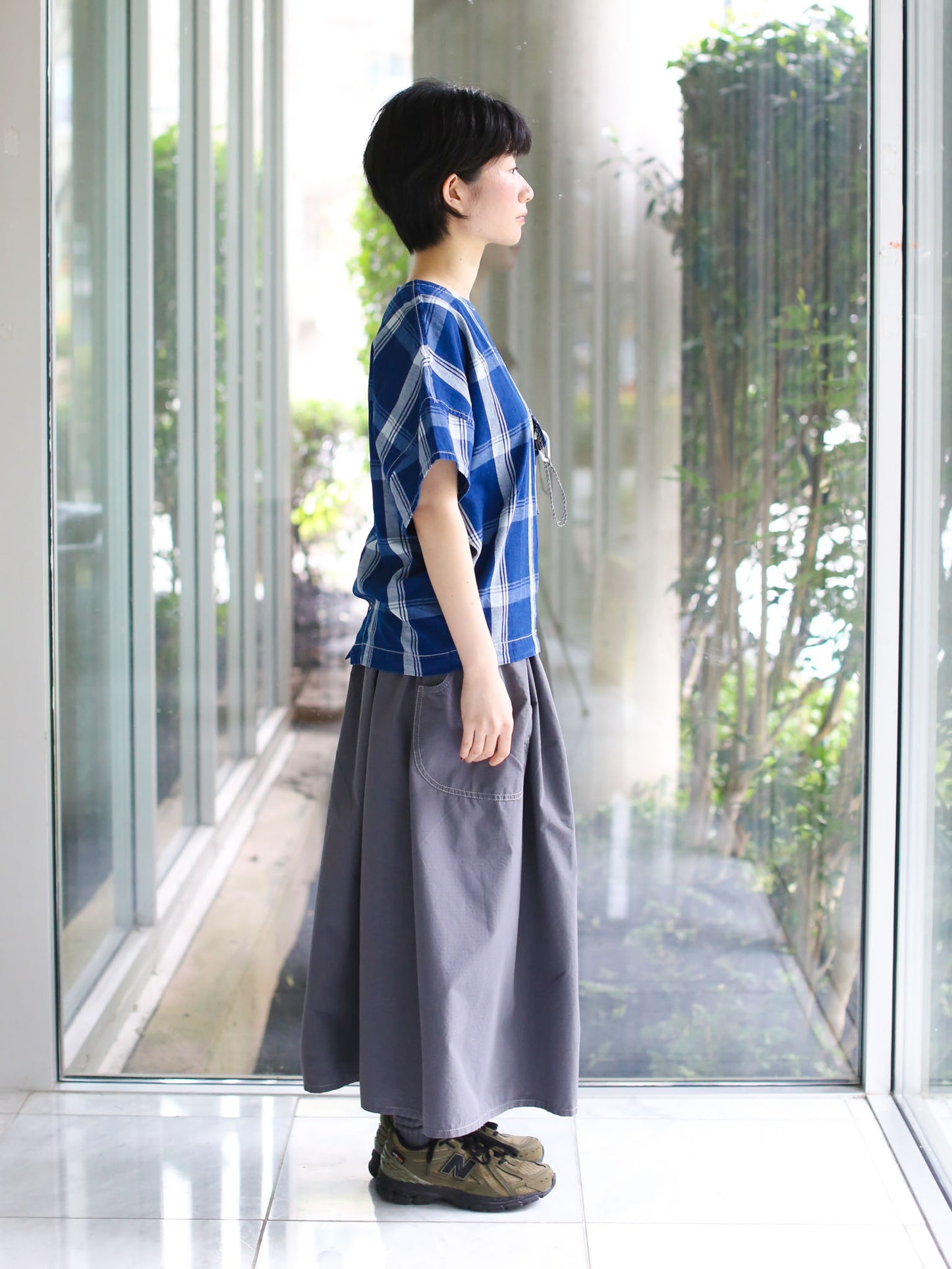 And Wander Indigo Checkered Pullover