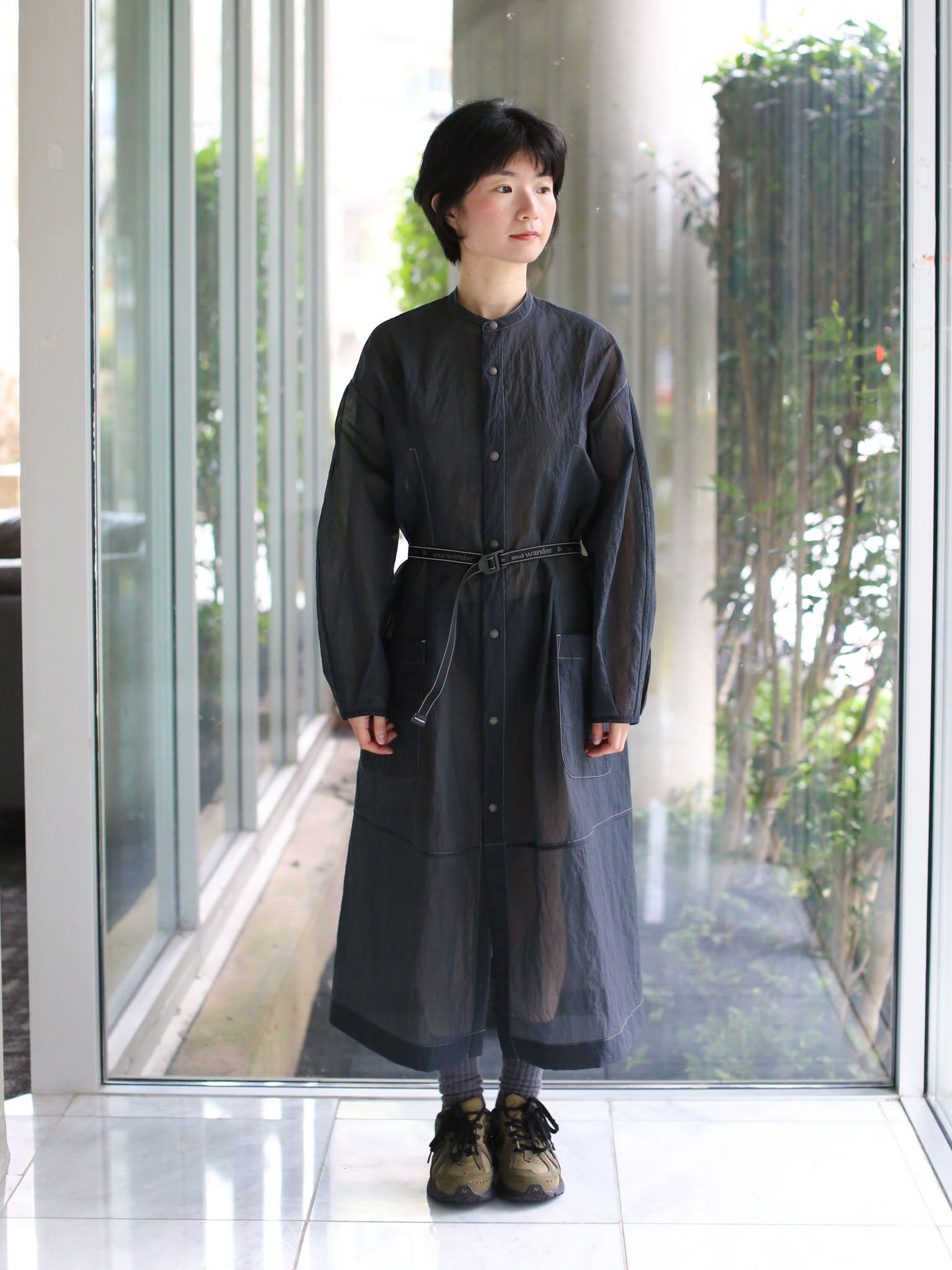 And Wander Sheer Ripstop Dress/Jacket - Charcoal