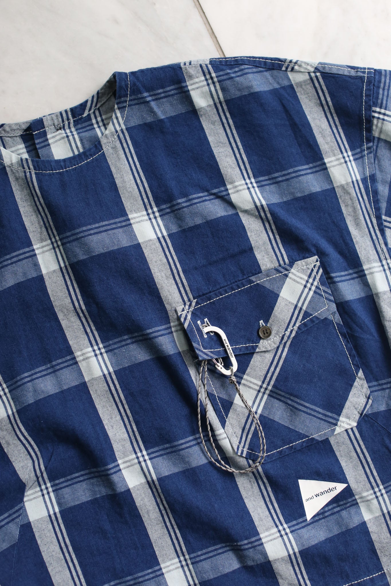 And Wander Indigo Checkered Pullover