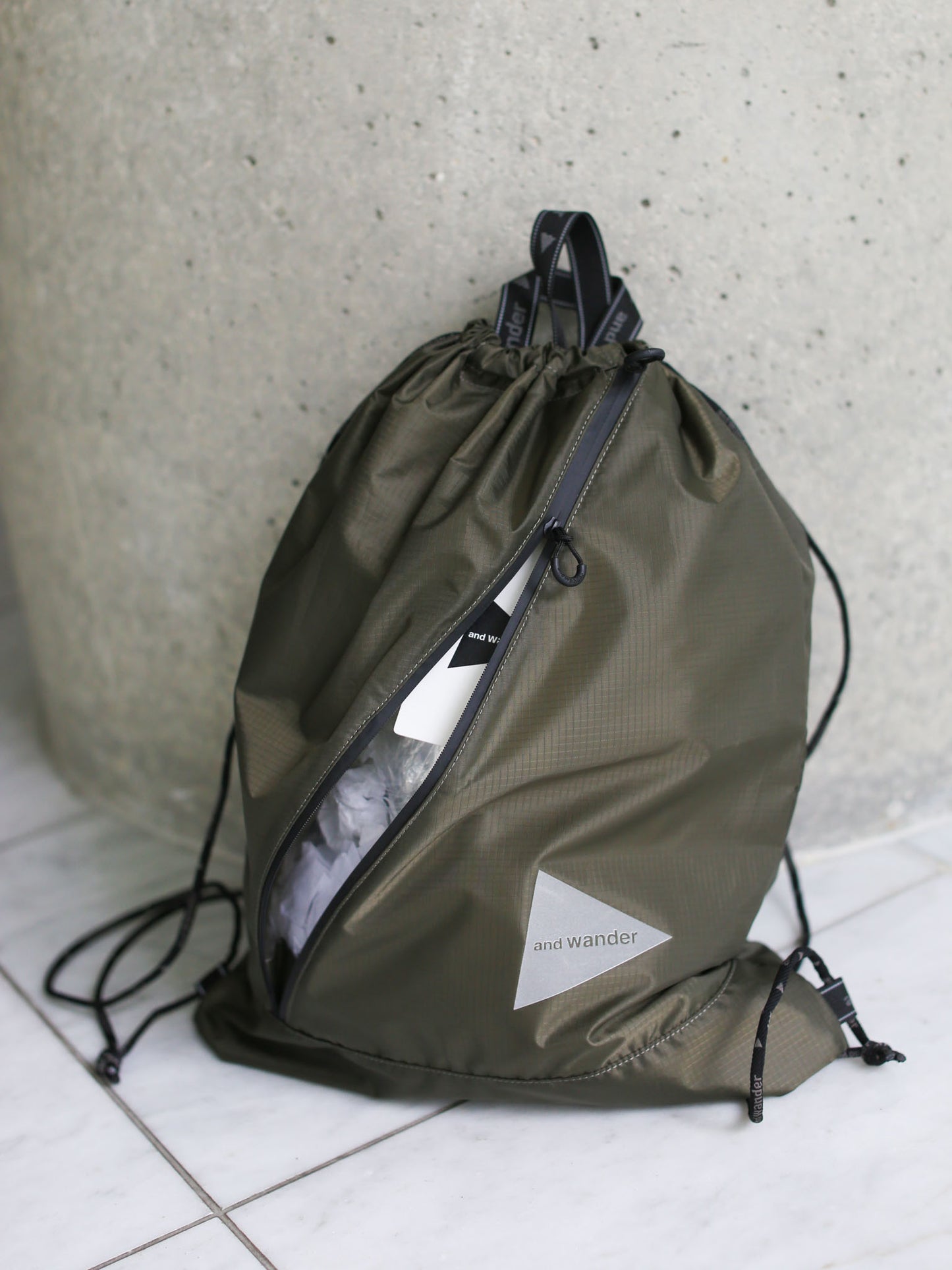 And Wander Crsip Rip Drawstring Bag - Khaki
