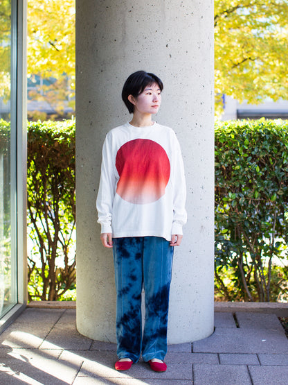 (25% off) Blue Blue Japan Unisex Knitted Gradation "Omaru" Slub Cotton T-shirt - Red