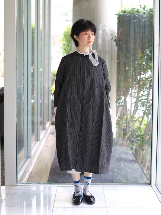 Apuntob One-Button Coat - Black with White Stripes