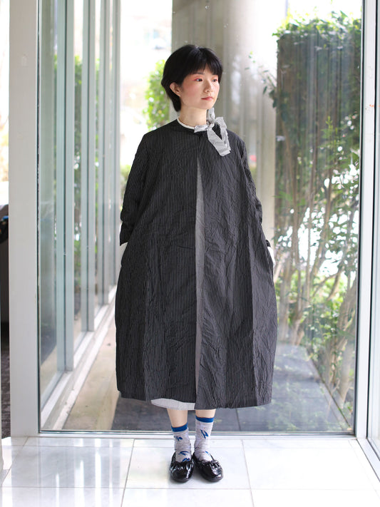 Apuntob One-Button Coat - Black with White Stripes