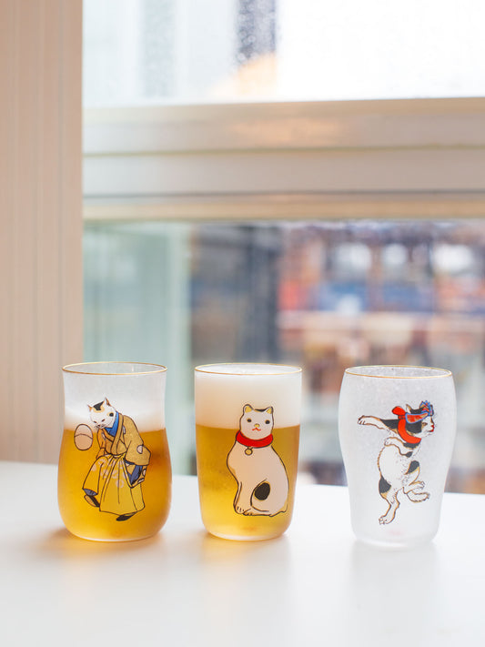 Aderia Set of 3 "Edo Neko" Cat Craft Beer Glasses