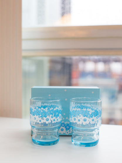 Aderia Set of 2 Stacking Glasses - Blue & White Flowers