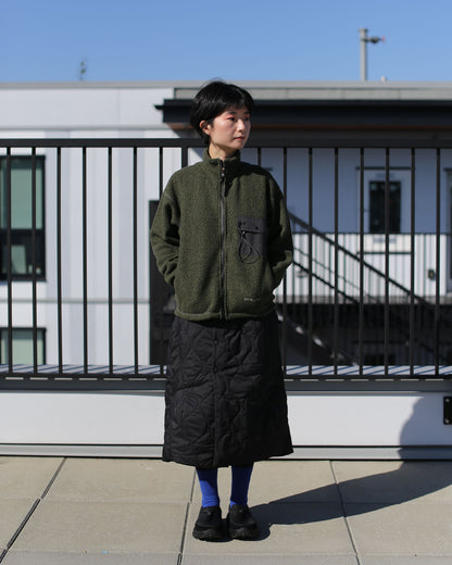 And Wander Women/Men's Re Wool Stand Zip Cardigan - Khaki