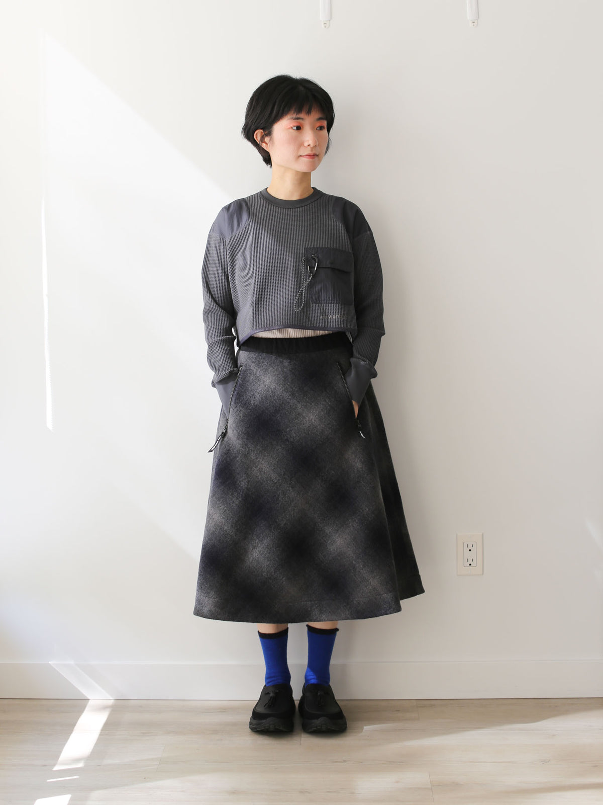 And Wander Women's Wool Shaggy Check Skirt