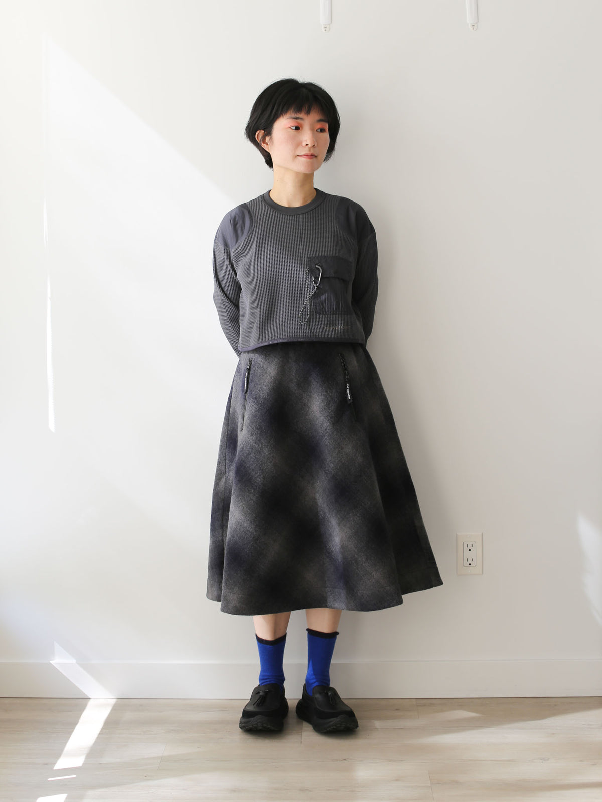 And Wander Women's Wool Shaggy Check Skirt