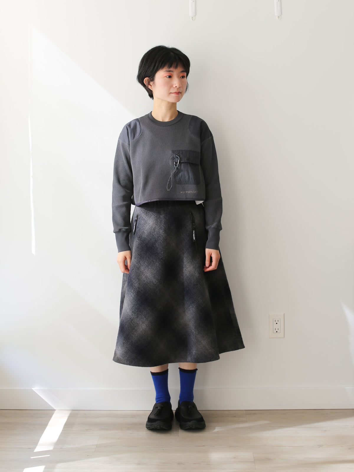 And Wander Women's Wool Shaggy Check Skirt