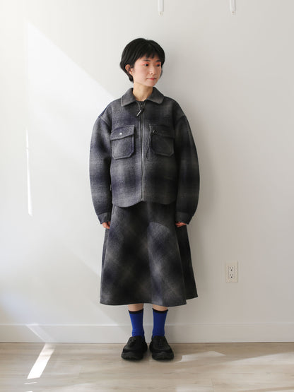 And Wander Women/Men's Wool Shaggy Check Zip Jacket