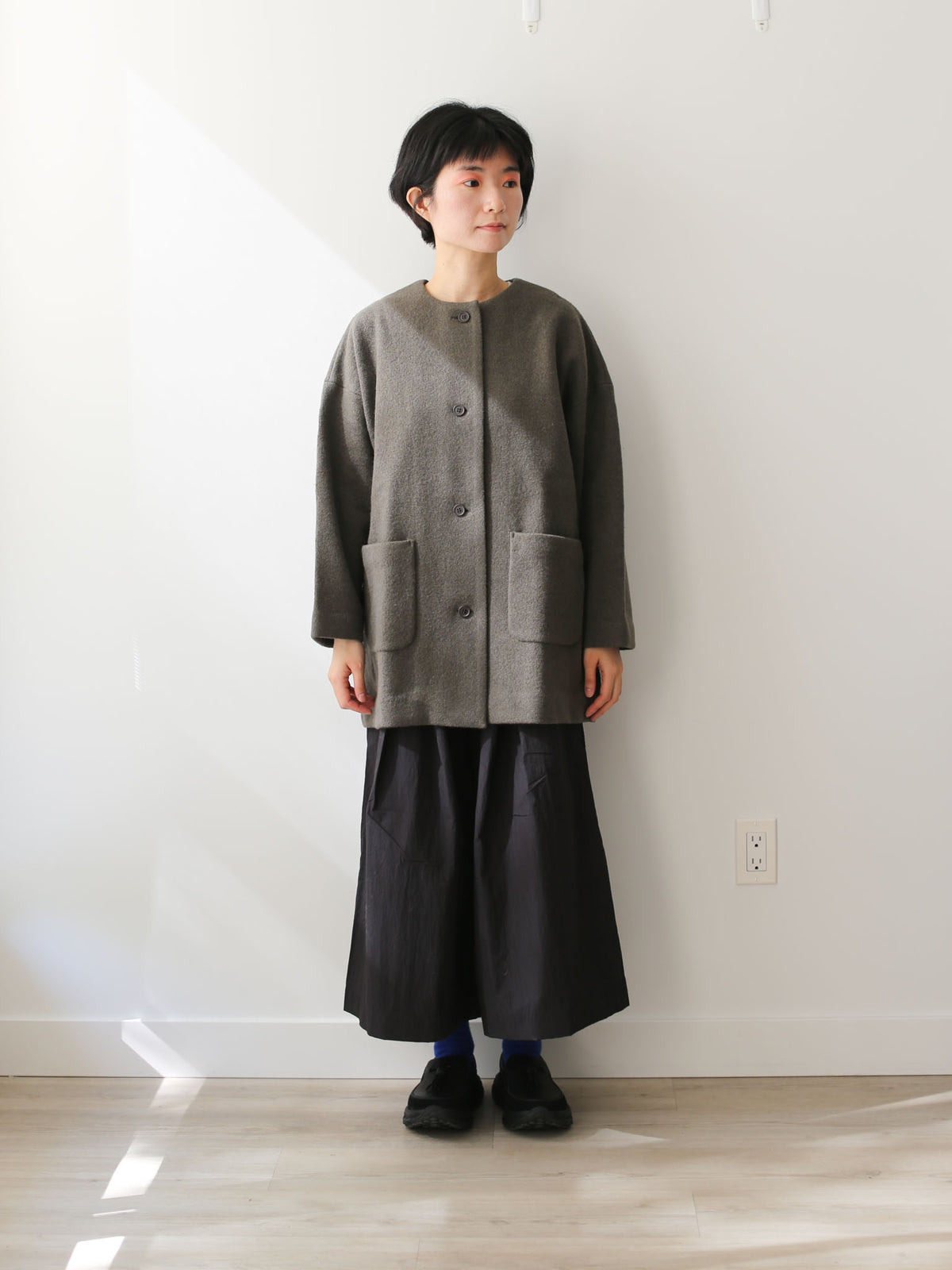 evam eva Pressed Wool Medium-length Coat - Moss Gray