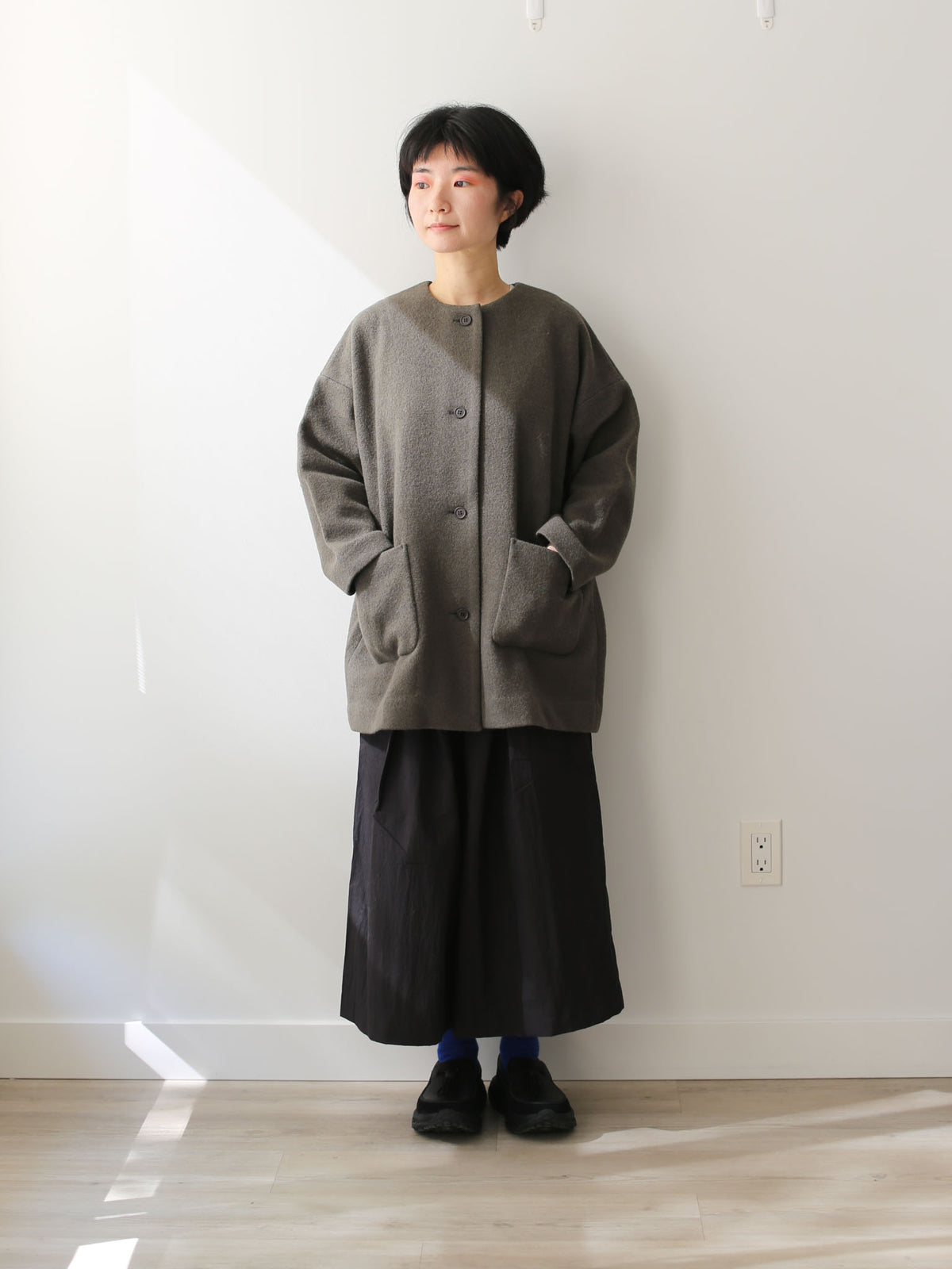 evam eva Pressed Wool Medium-length Coat - Moss Gray
