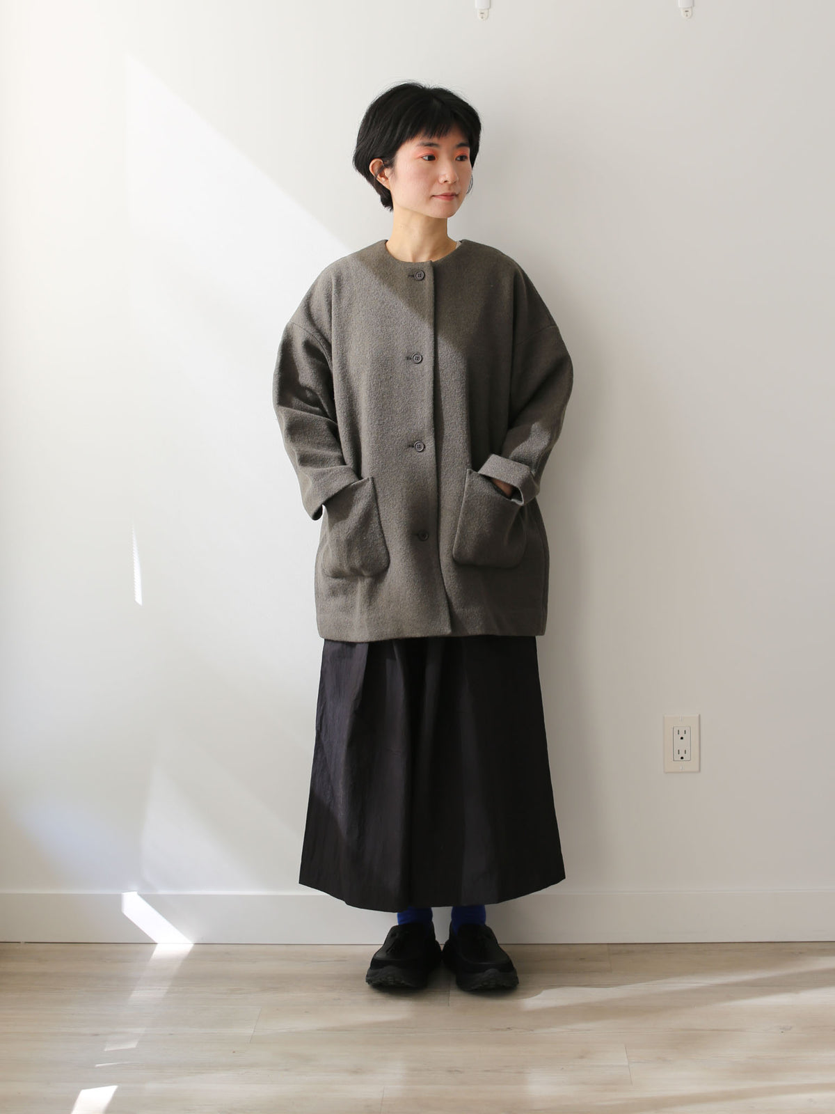 evam eva Pressed Wool Medium-length Coat - Moss Gray