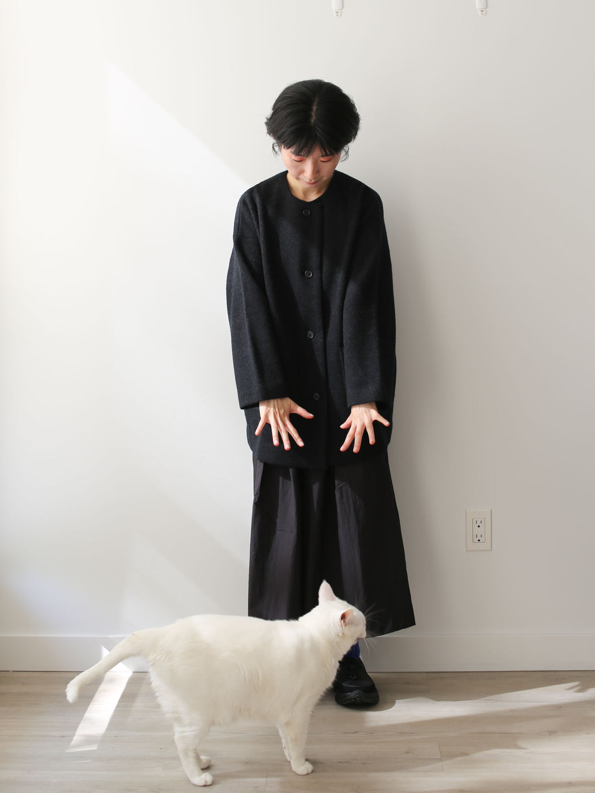 evam eva Pressed Wool Medium-length Coat - Charcoal