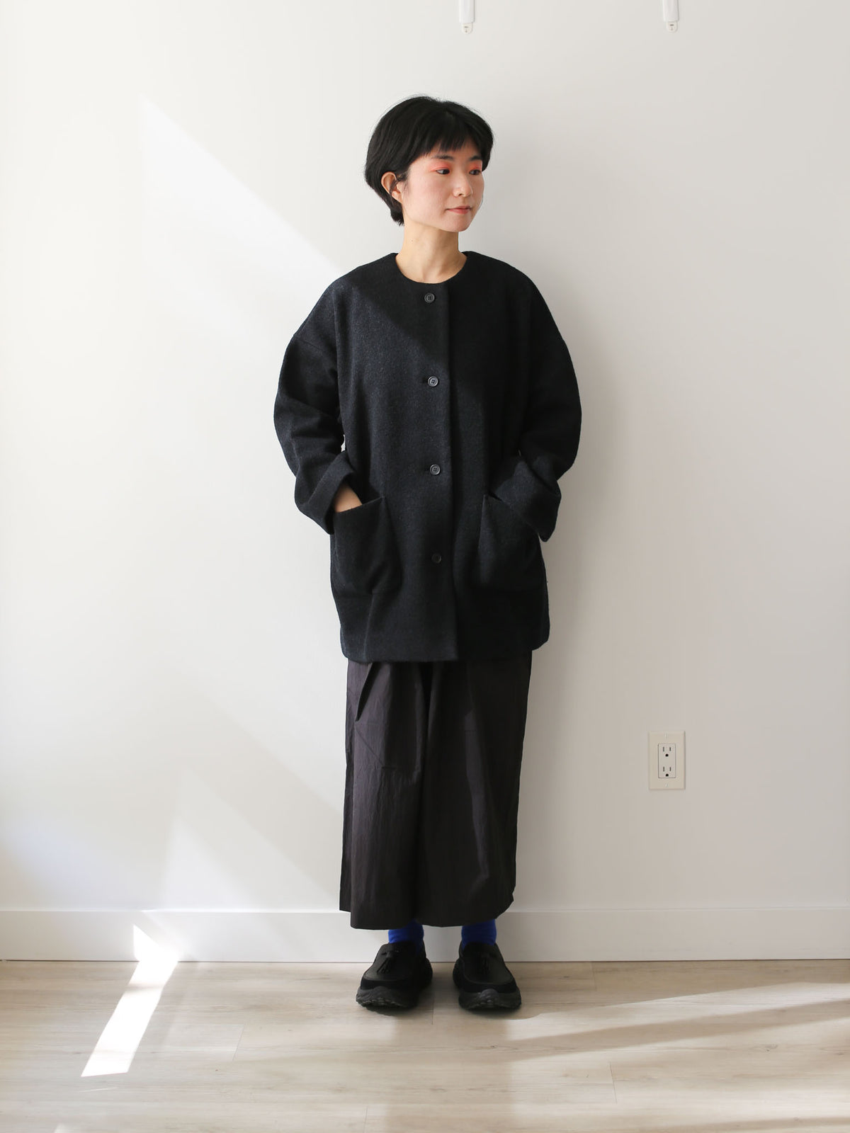 evam eva Pressed Wool Medium-length Coat - Charcoal