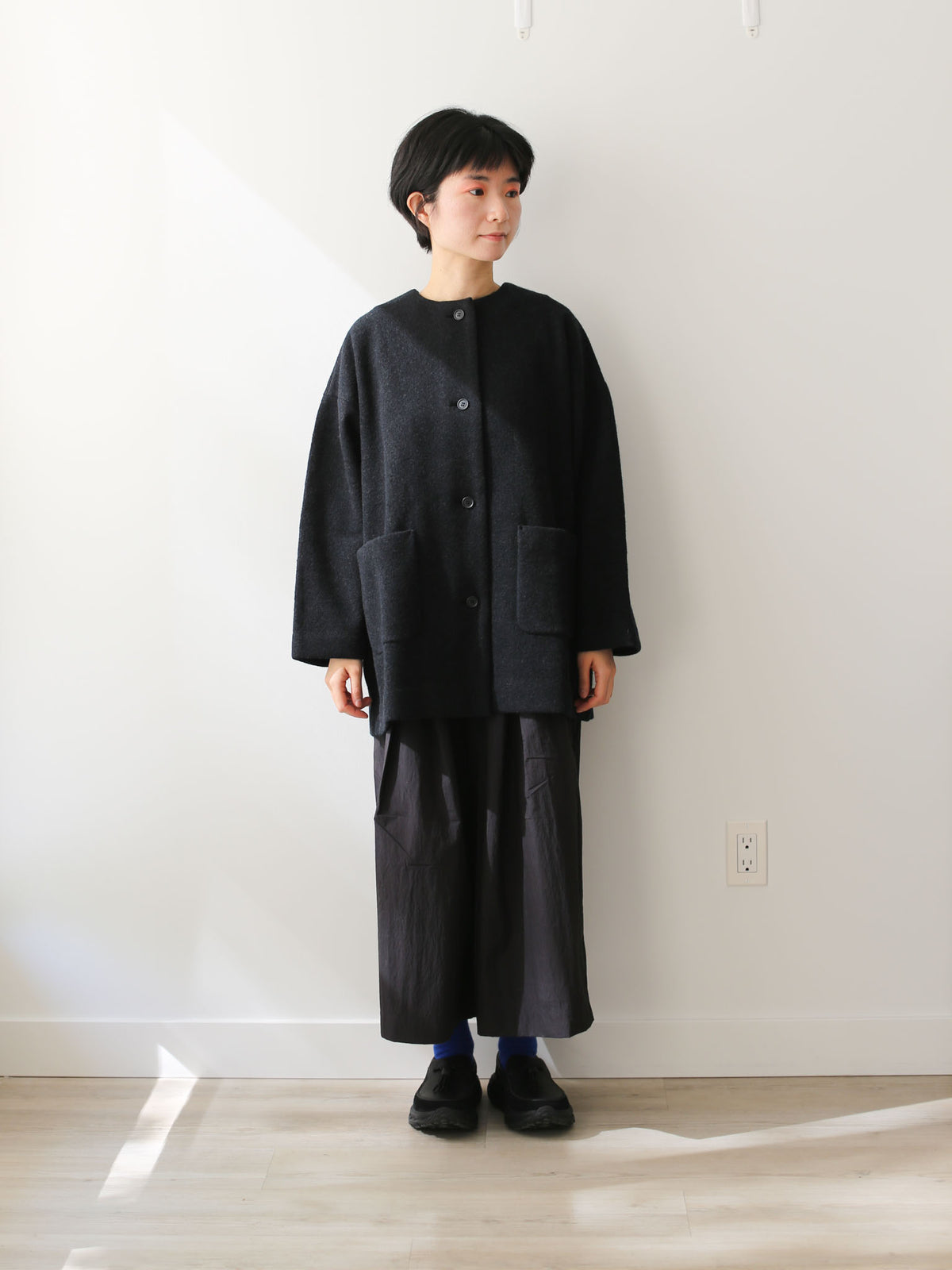 evam eva Pressed Wool Medium-length Coat - Charcoal