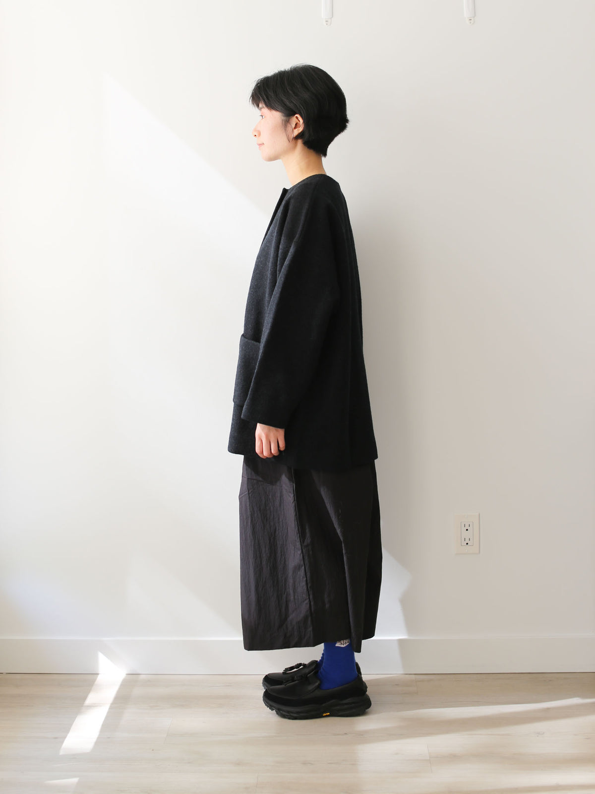 evam eva Pressed Wool Medium-length Coat - Charcoal