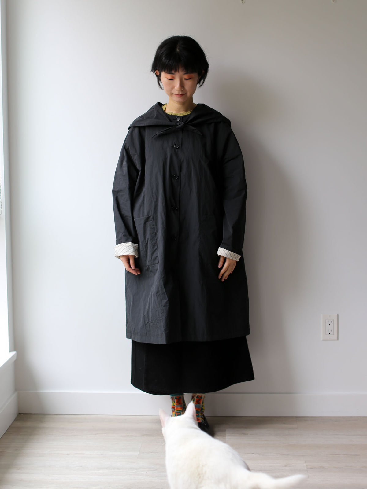 A Punto B Long Coat with Removable Hood - Black