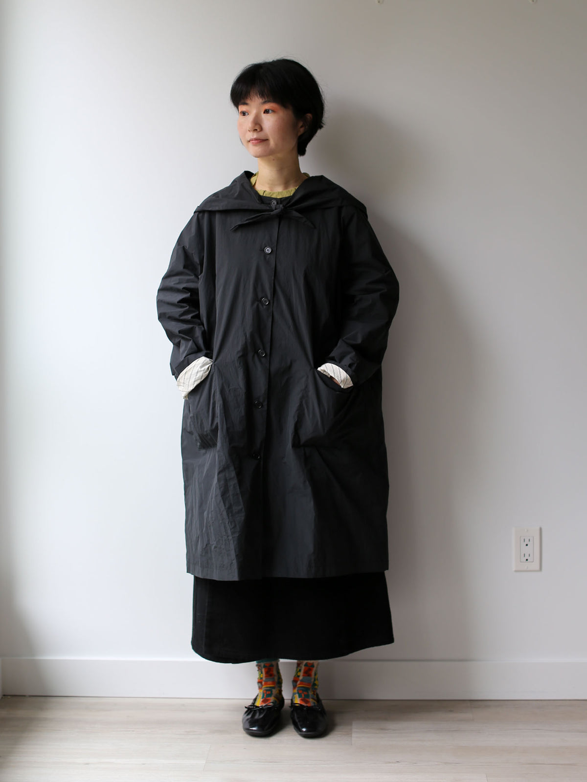 A Punto B Long Coat with Removable Hood - Black