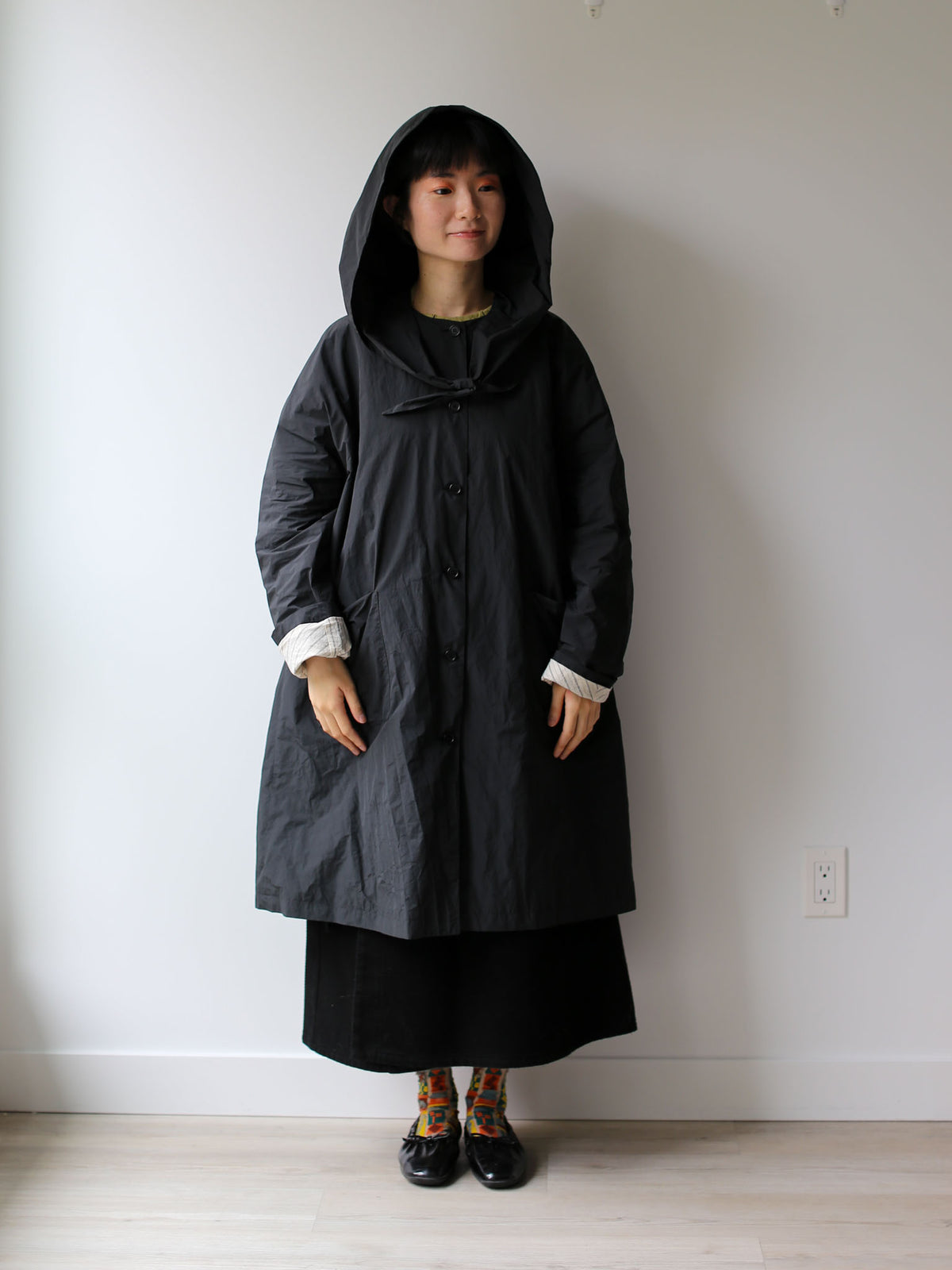 A Punto B Long Coat with Removable Hood - Black
