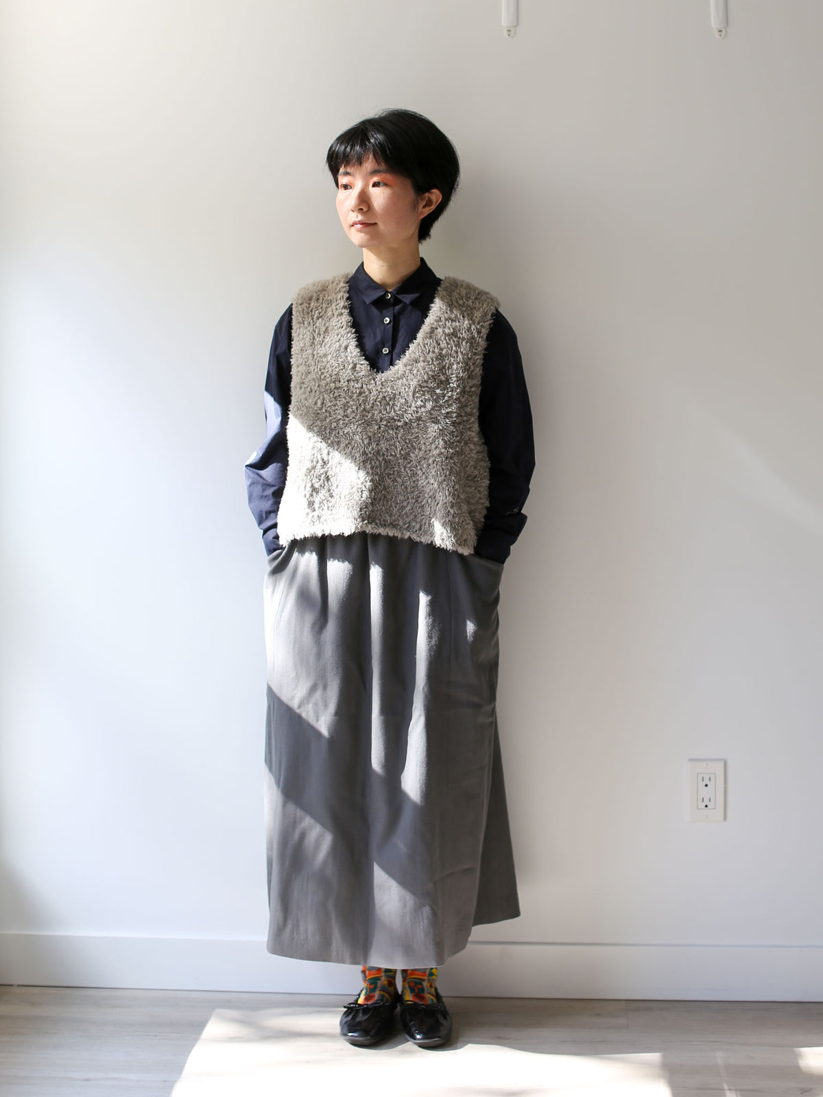 evam eva Alpaca Wool Vest - Smoke White