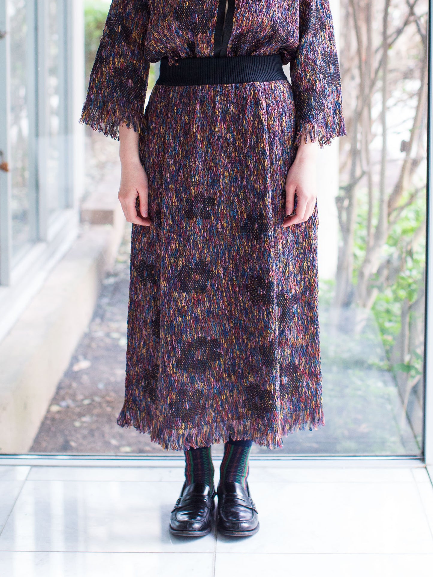 M. & Kyoko Knitted Floral Pattern Skirt - Black