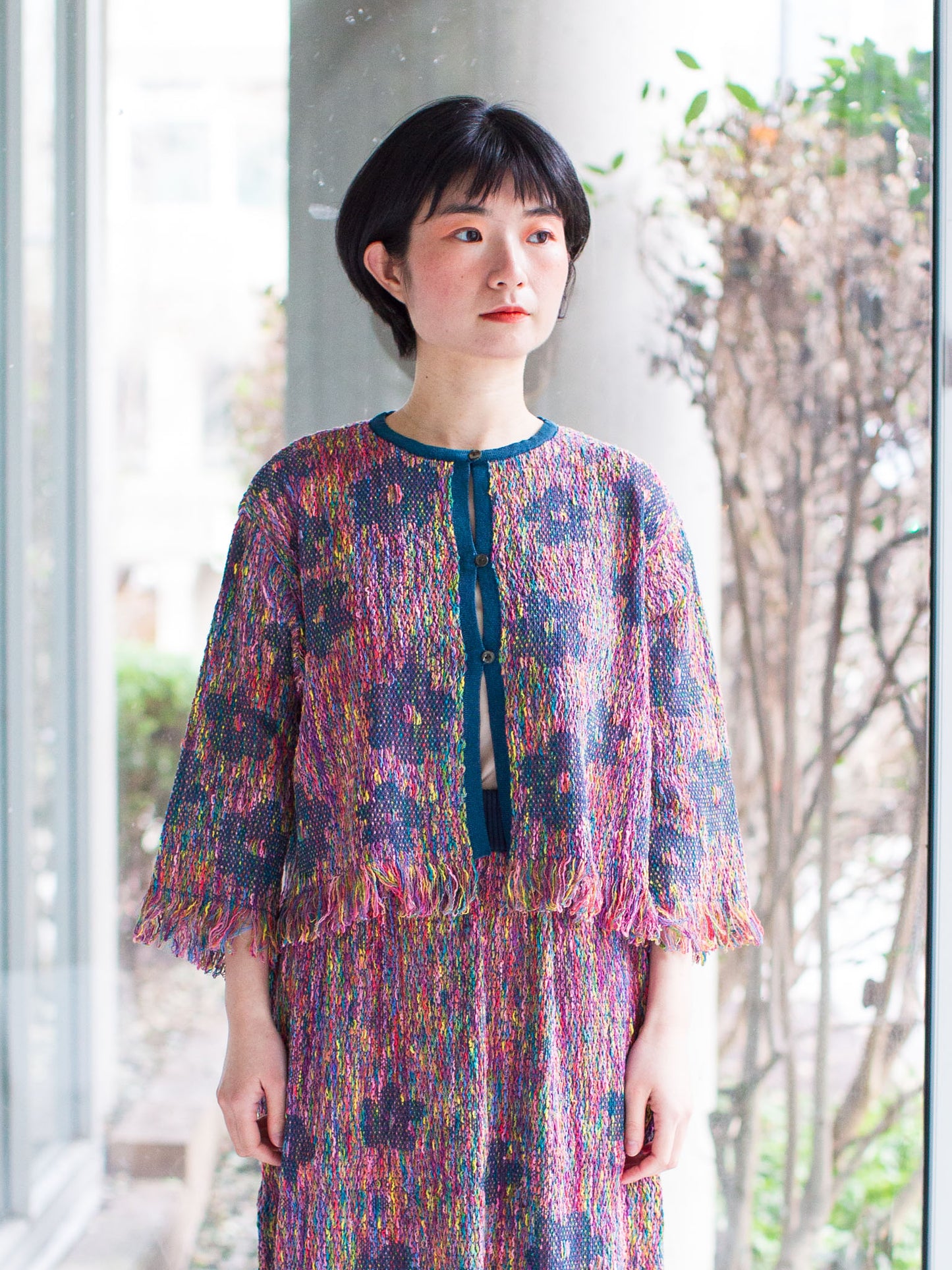 M. & Kyoko Knitted Floral Pattern Jacket - Dark Blue