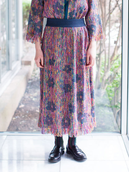 M. & Kyoko Knitted Floral Pattern Skirt - Dark Blue