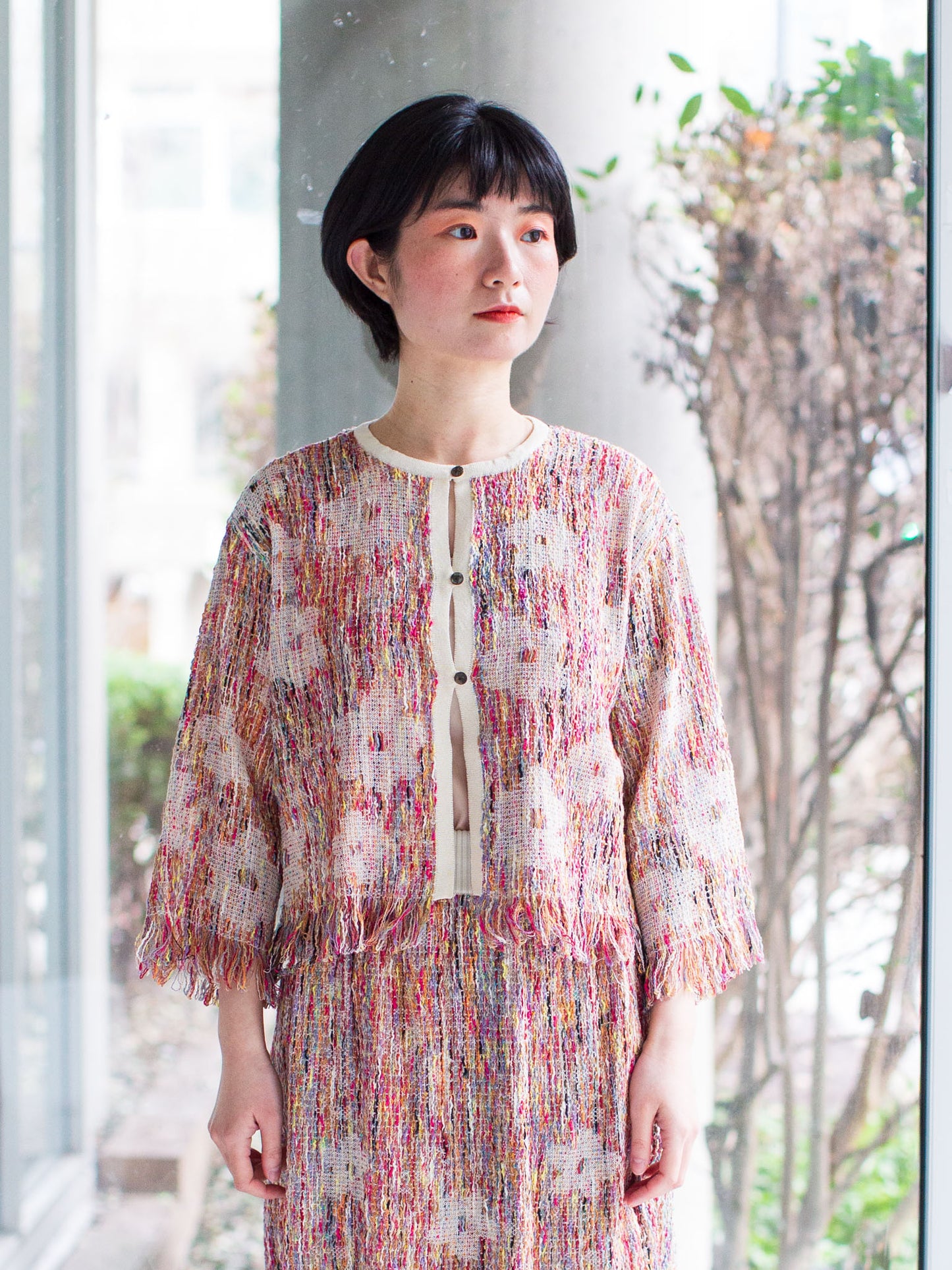 M. & Kyoko Knitted Floral Pattern Jacket - Ivory