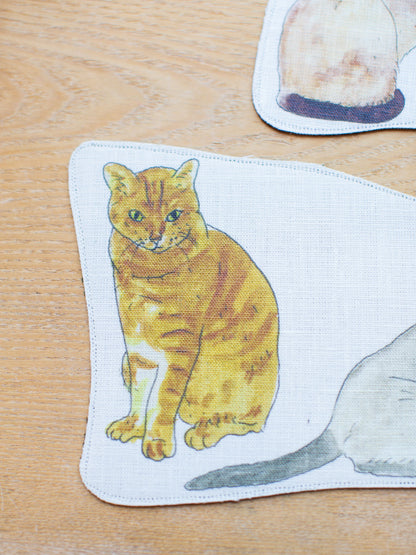 Fog Linen Work Set of 2 Cat Coasters - No. 1