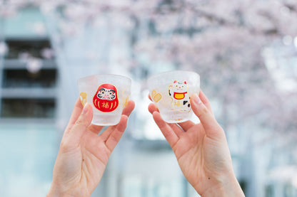 Aderia Sake Glass Pair Set - Lucky Cat and Dharma