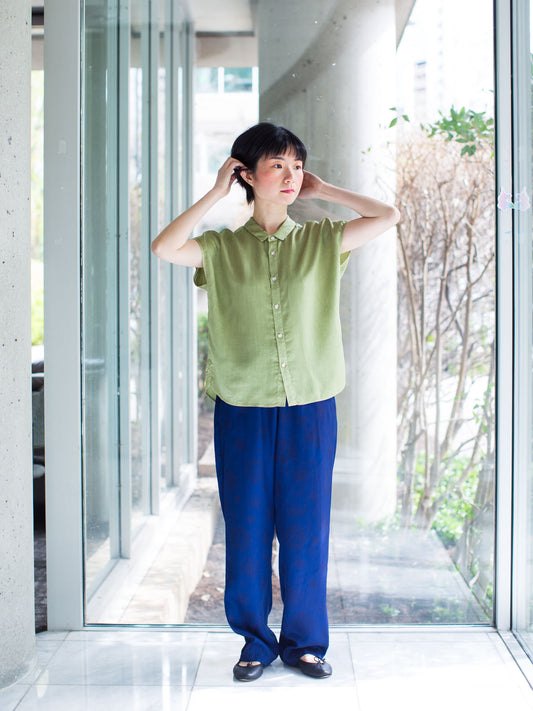 Blue Blue Japan Woven Plant-dye French Sleeve Shirt - Green
