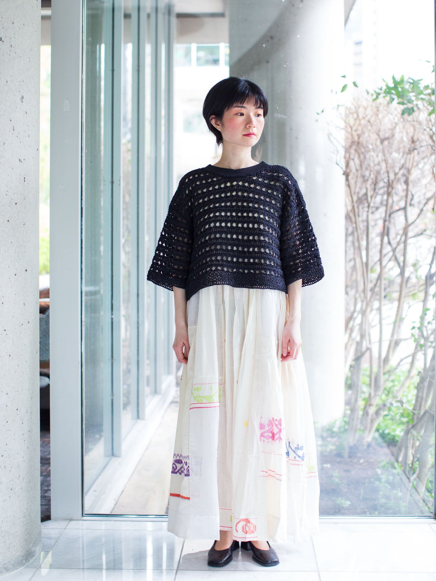 ENRICA Japanese Paper Reversible Knitted Pullover- Black