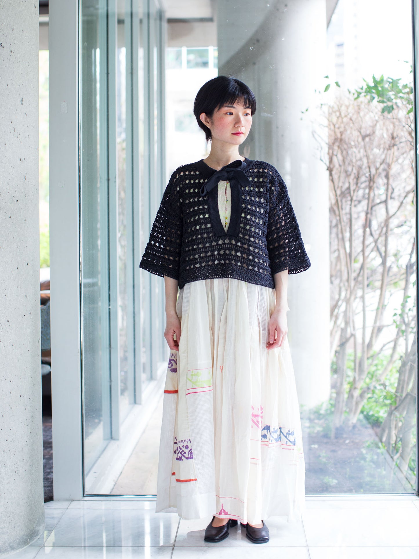 ENRICA Japanese Paper Reversible Knitted Pullover- Black