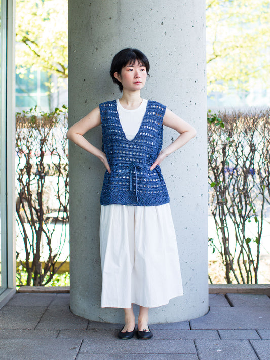 ENRICA Japanese Paper Reversible Knitted Vest- Blue