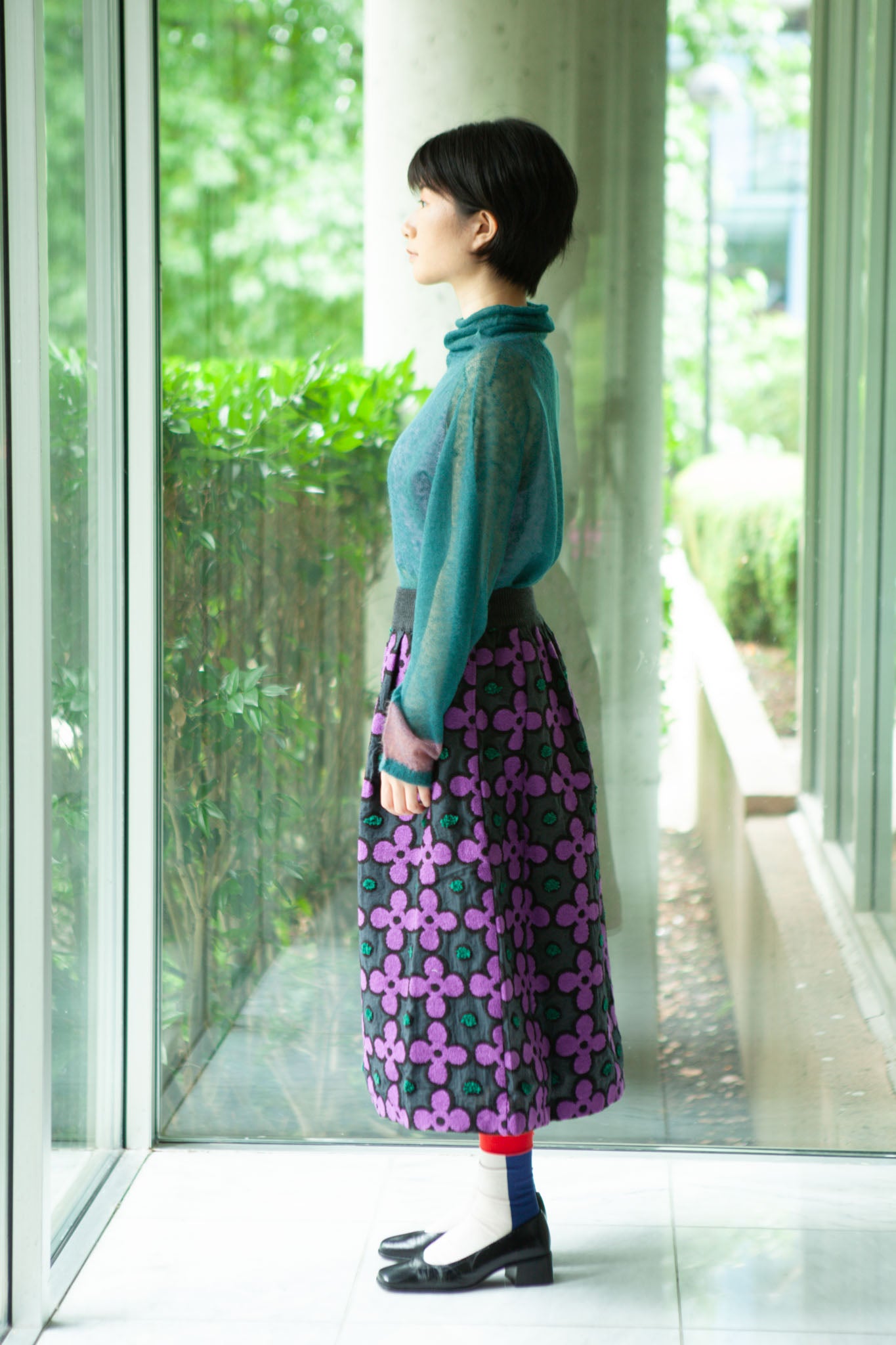 M. & Kyoko Woven Skirt - Charcoal/Purple