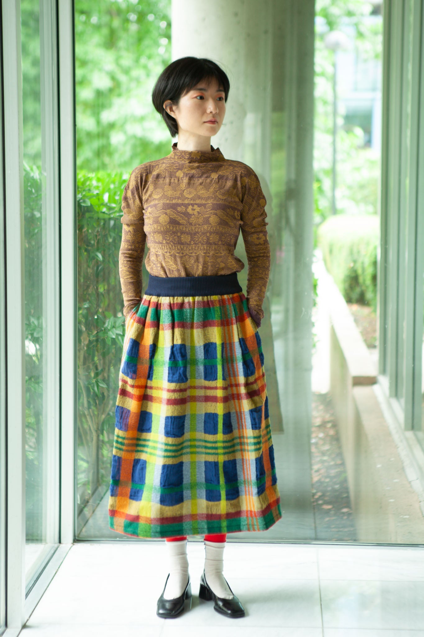 M. & Kyoko Checkered Woven Skirt - Blue