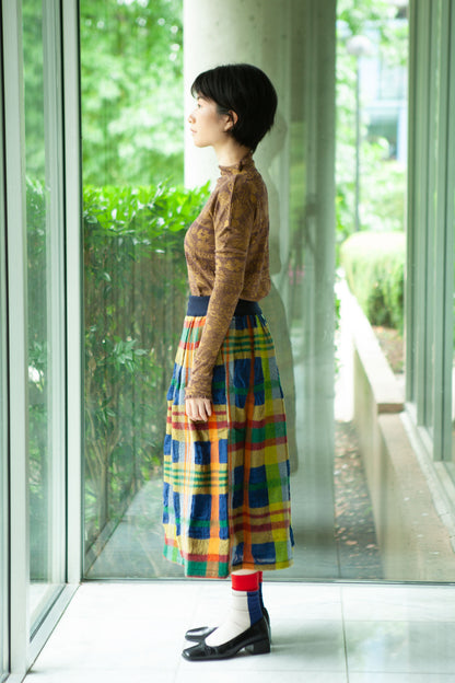 M. & Kyoko Checkered Woven Skirt - Blue