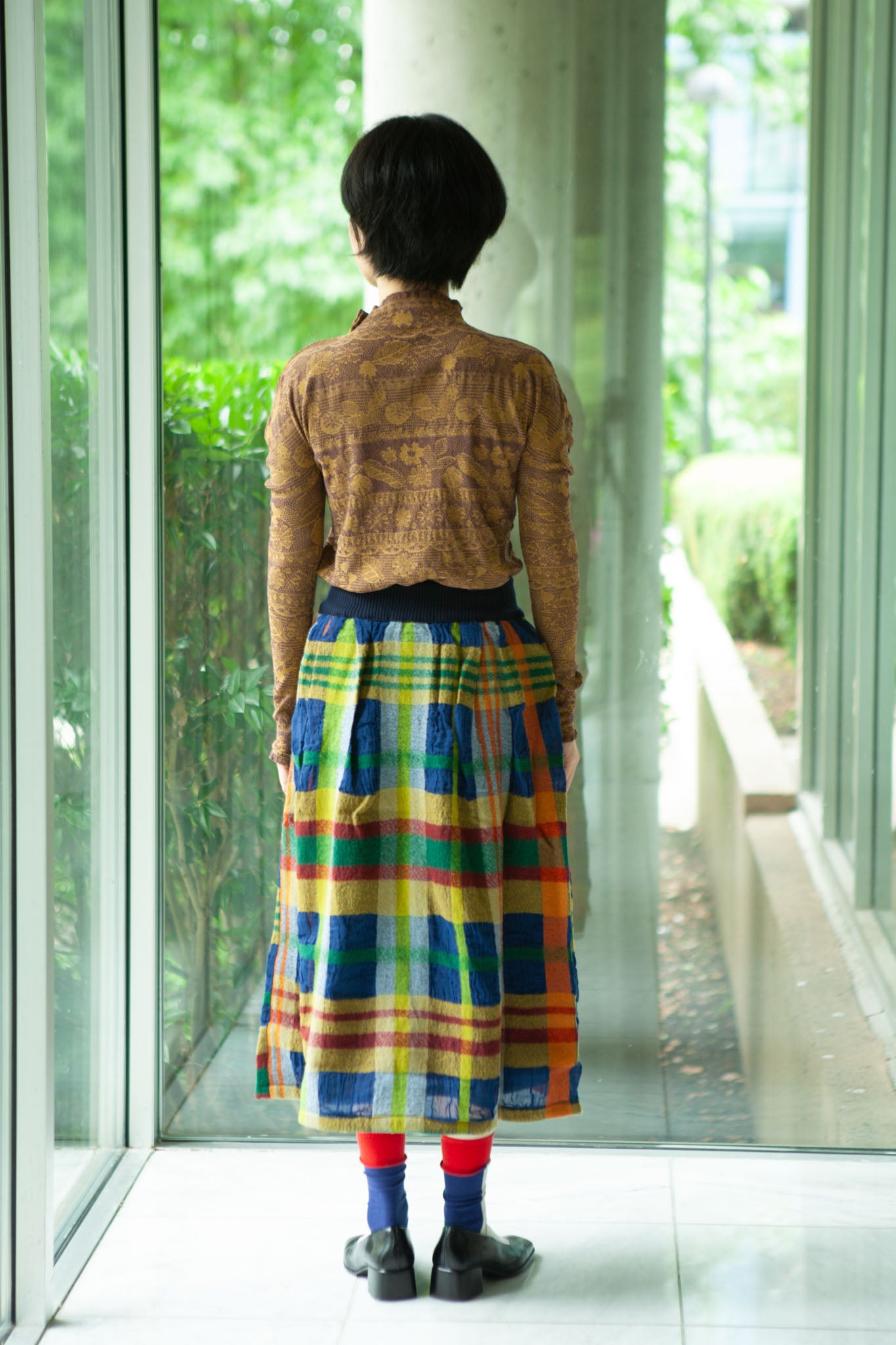 M. & Kyoko Checkered Woven Skirt - Blue