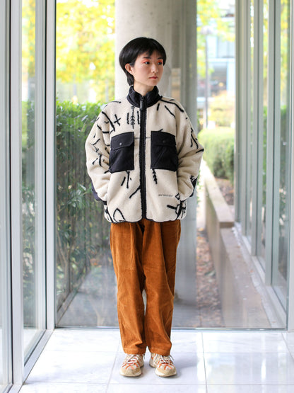 And Wander x Daijiro OHARA Map Key Unisex Boa Jacket - Off-white