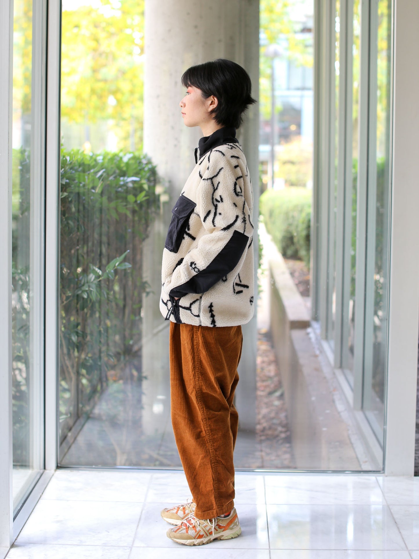 And Wander x Daijiro OHARA Map Key Unisex Boa Jacket - Off-white