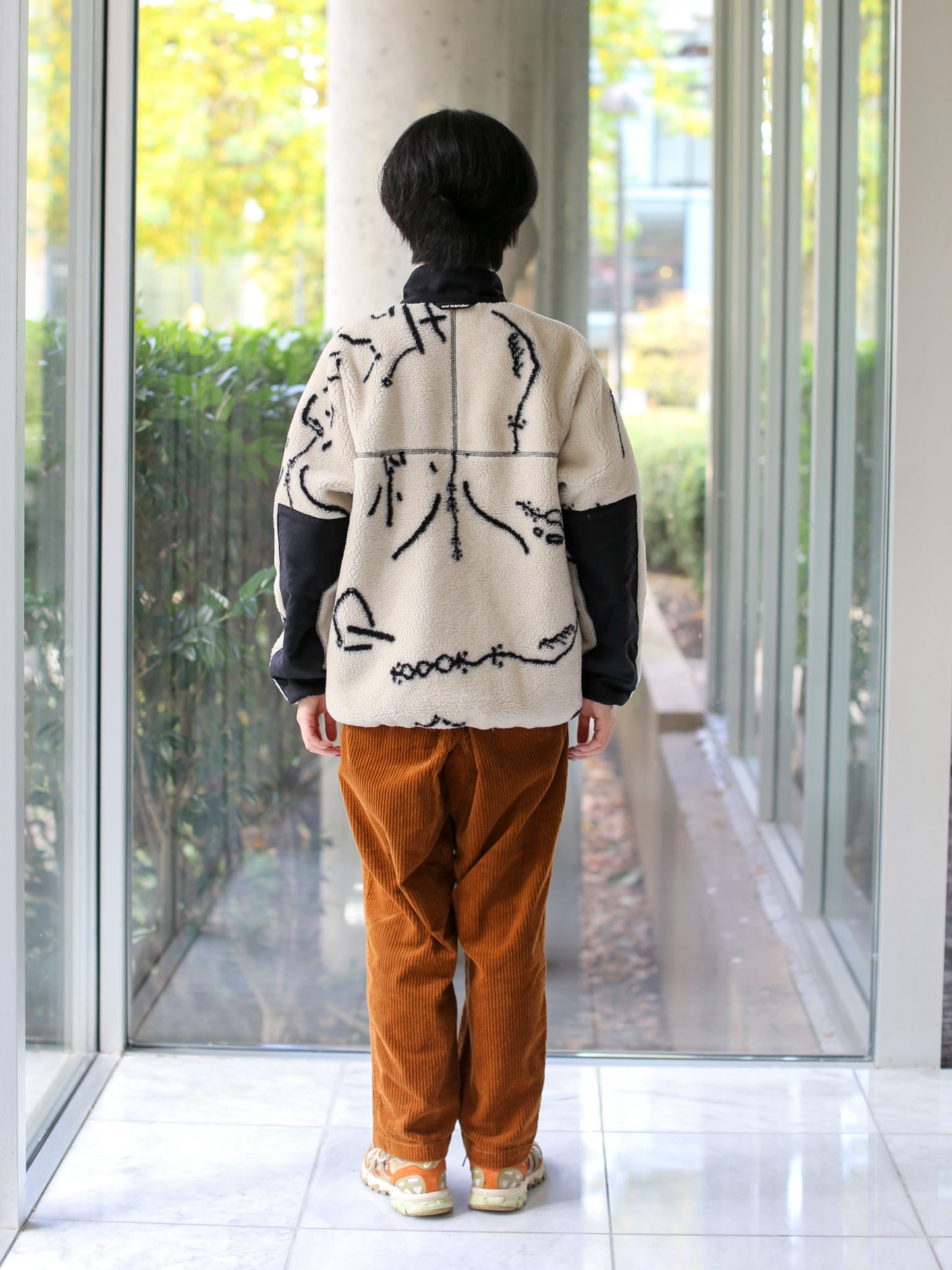 And Wander x Daijiro OHARA Map Key Unisex Boa Jacket - Off-white