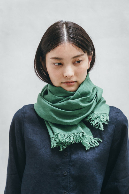 Fog Linen Work Roserie Linen Scarf - Vert Ecossais