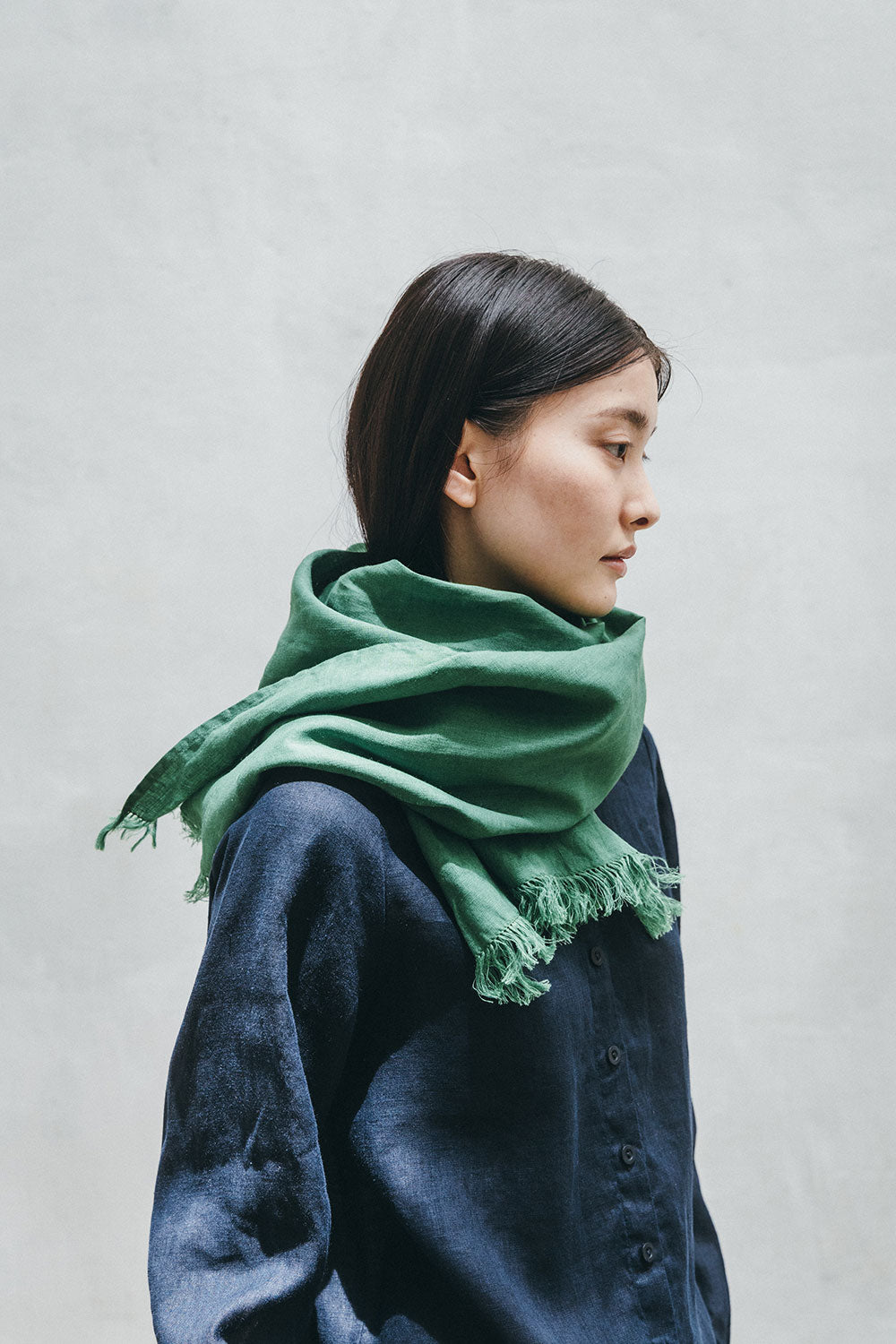 Fog Linen Work Roserie Linen Scarf - Vert Ecossais