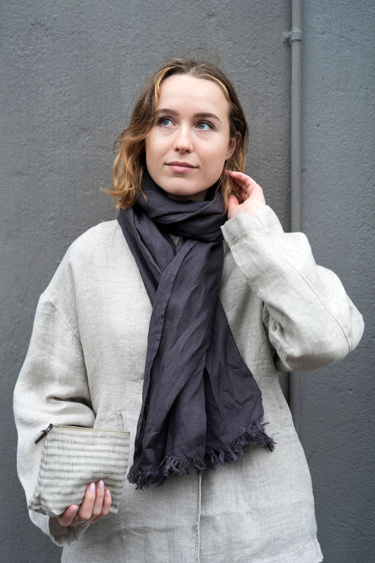 Fog Linen Work Roserie Linen Scarf - Dark Grey